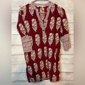 Siyahi Printed Tunic Top Red Floral Size Small